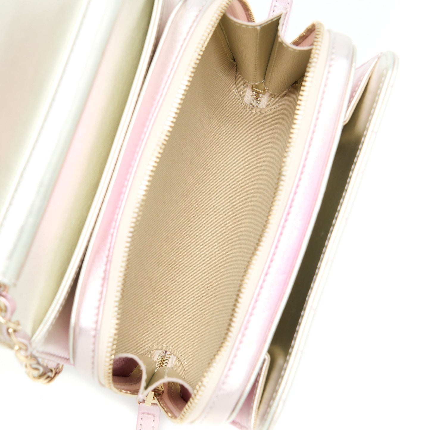Chanel 21P Crossbody Flap Bag Lambskin Iridescent Pink L