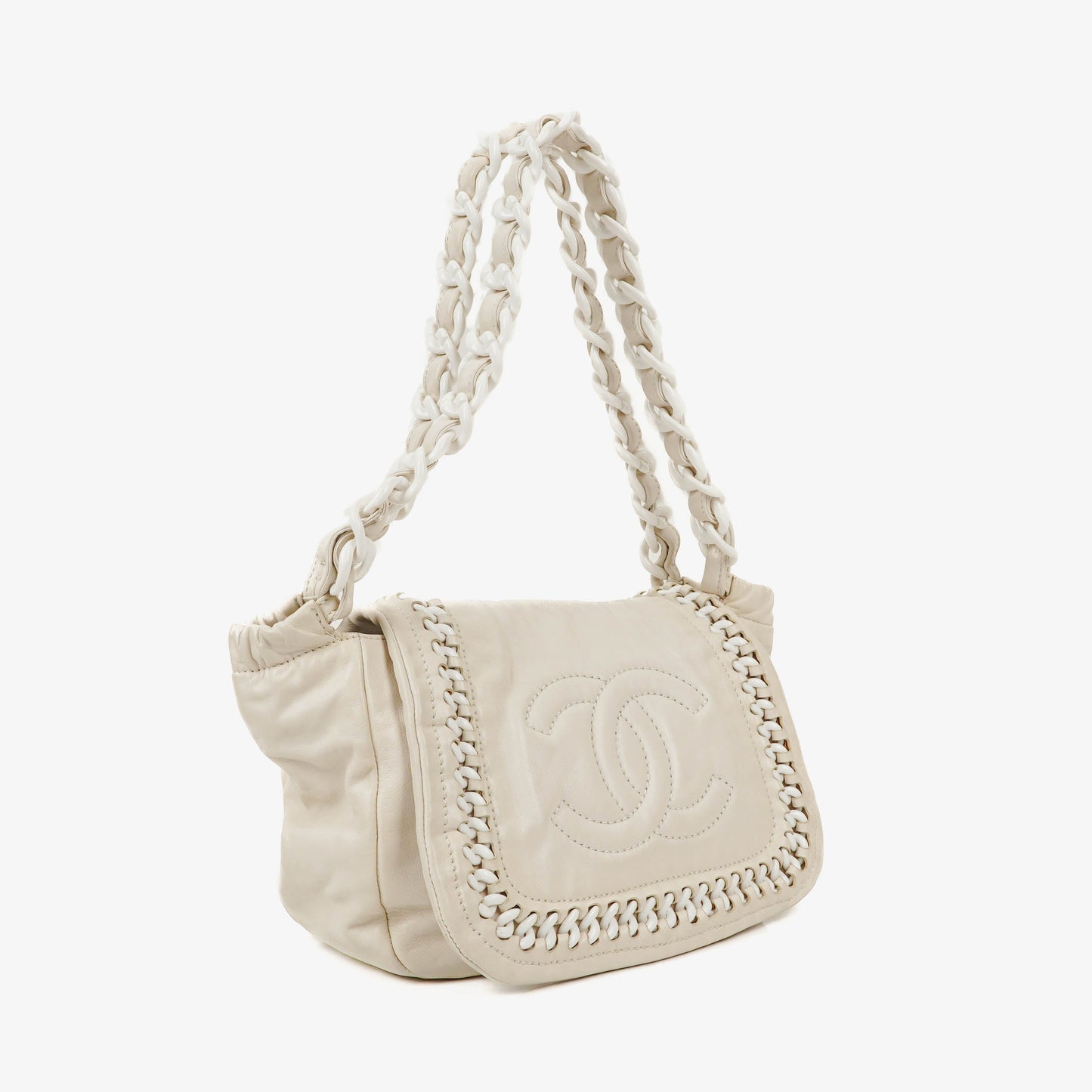 Chanel Crinkled Patent Modern White Plastic Chain Flap Bag
