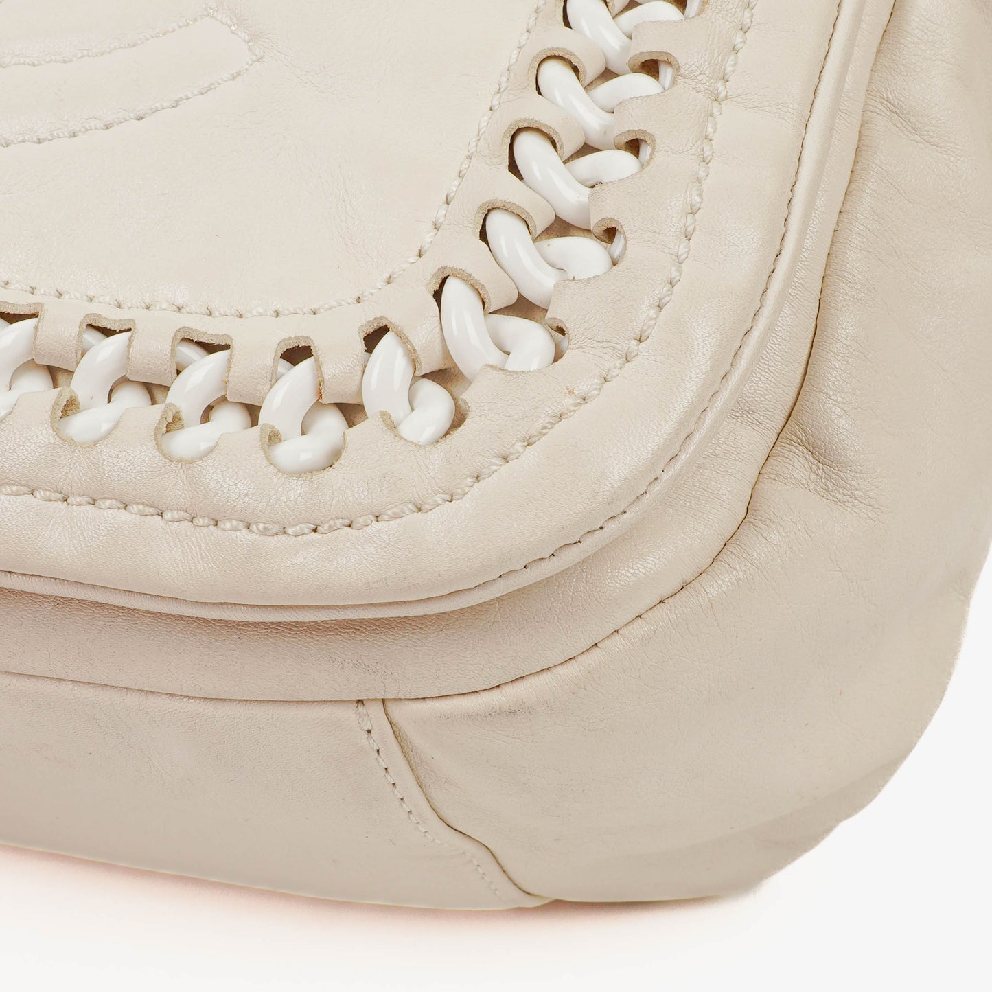 Chanel Crinkled Patent Modern White Plastic Chain Flap Bag