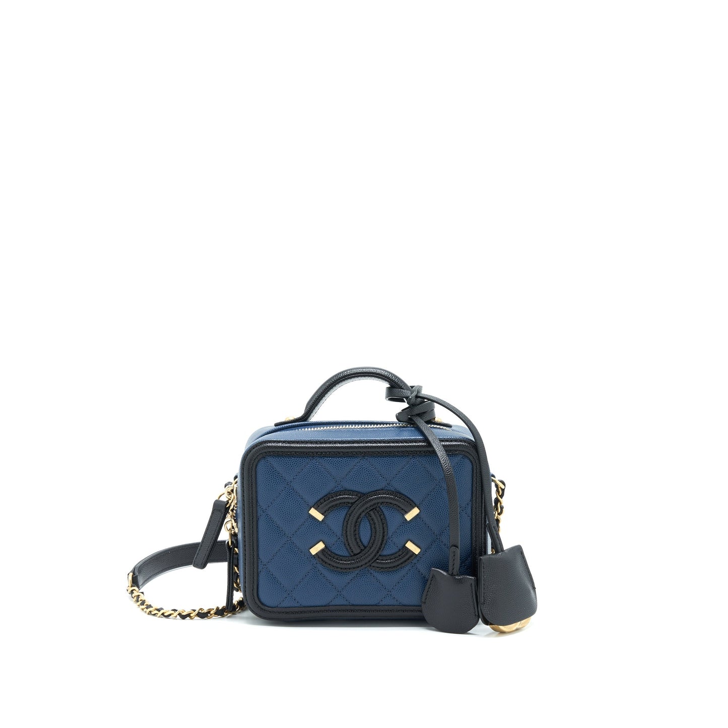 Chanel Filigree Small Vanity Camera Bag Caiver Navy/ Black