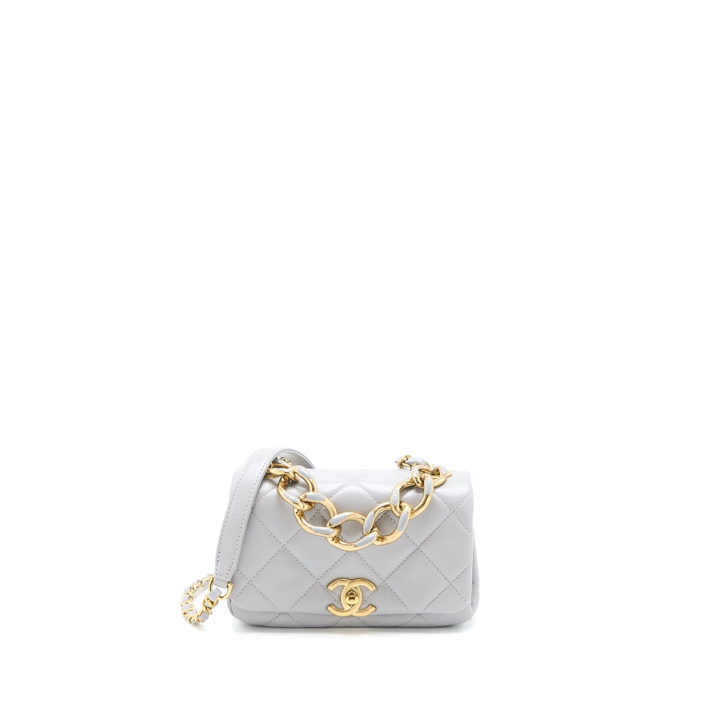 Chanel Quilted Mini Flap Bag Lambskin Light Grey  (Microchip)