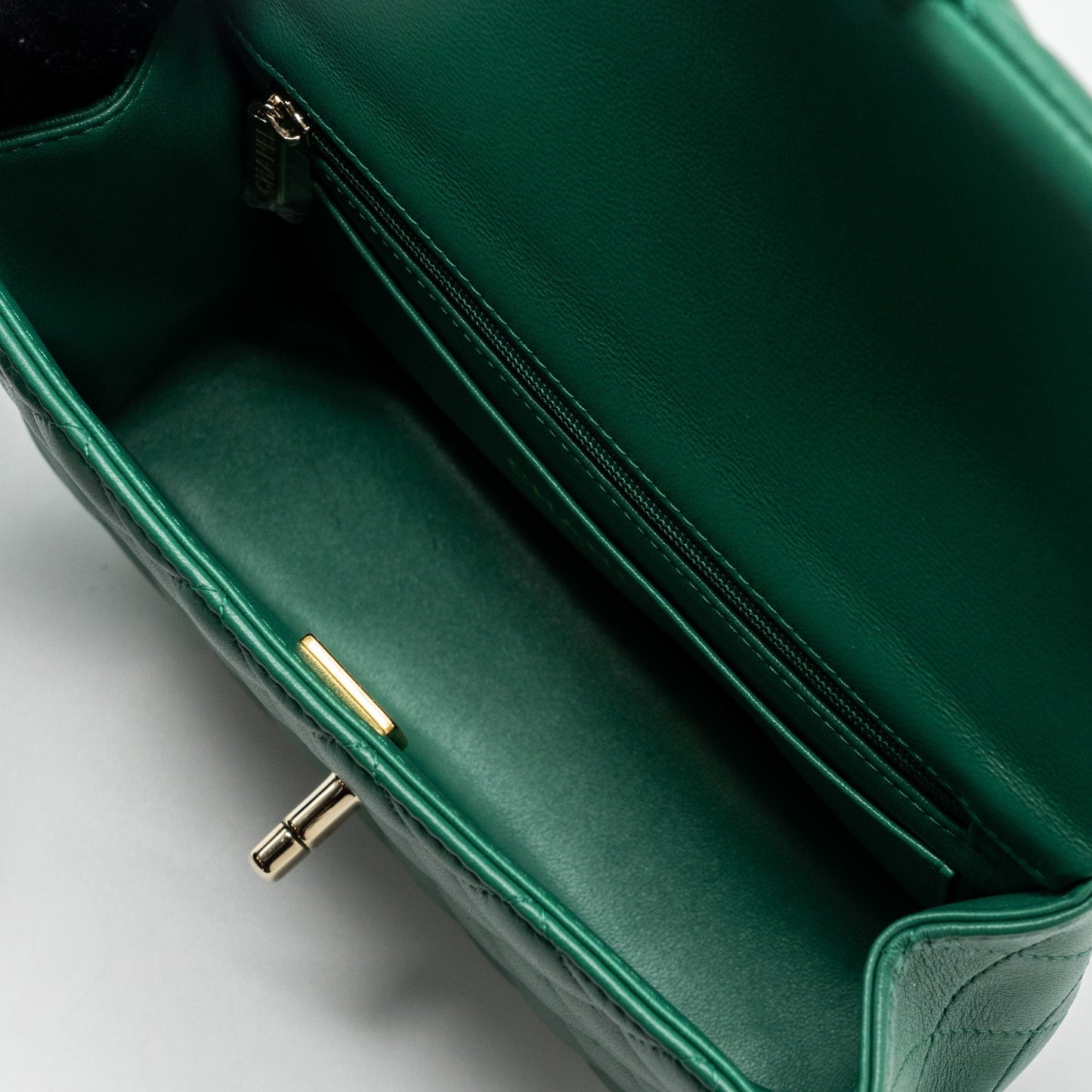 Chanel Top Handle Mini Flap Bag with Chain Lambskin Green L (Microchip)