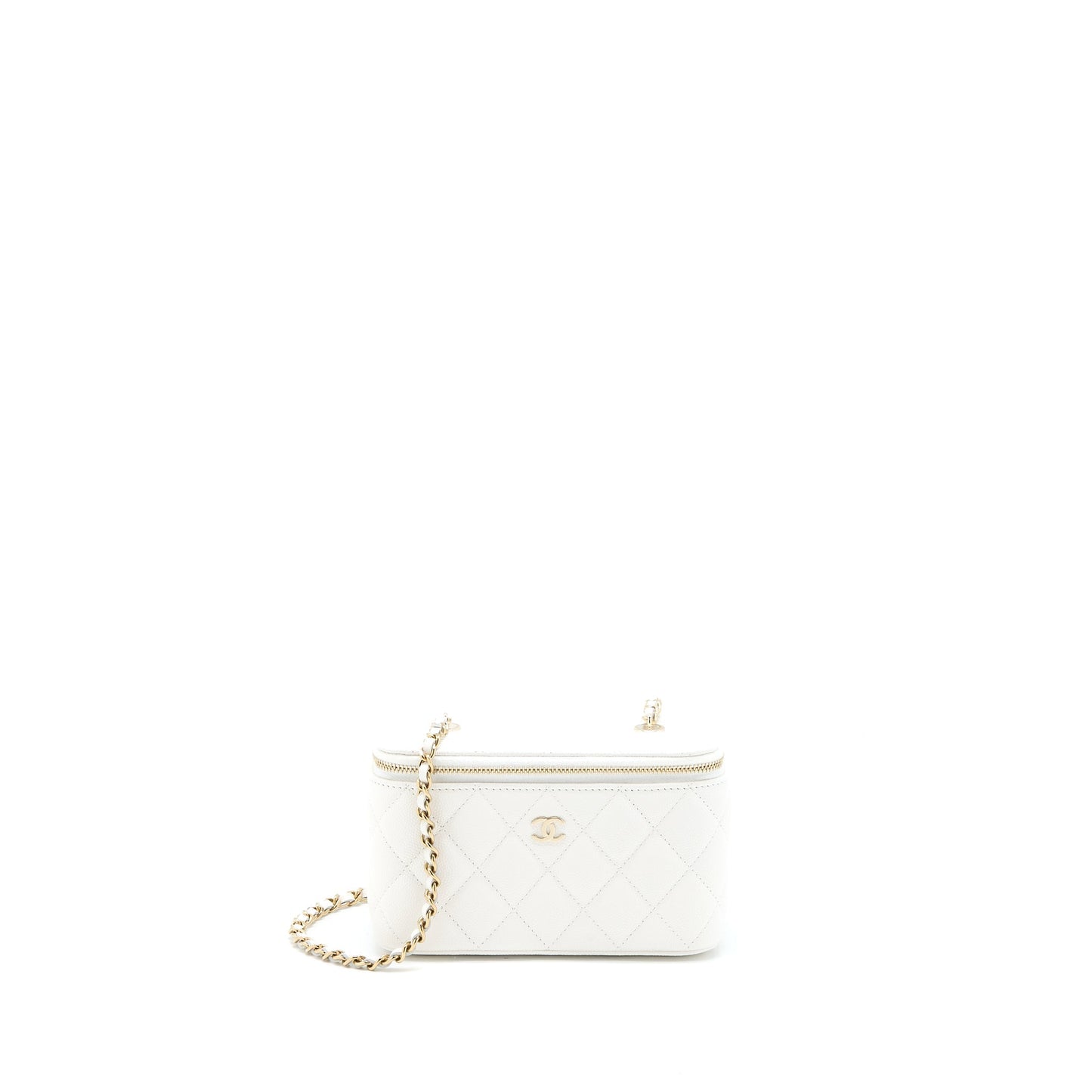 Chanel Long Vanity With Chain Caviar White L (Microchip)