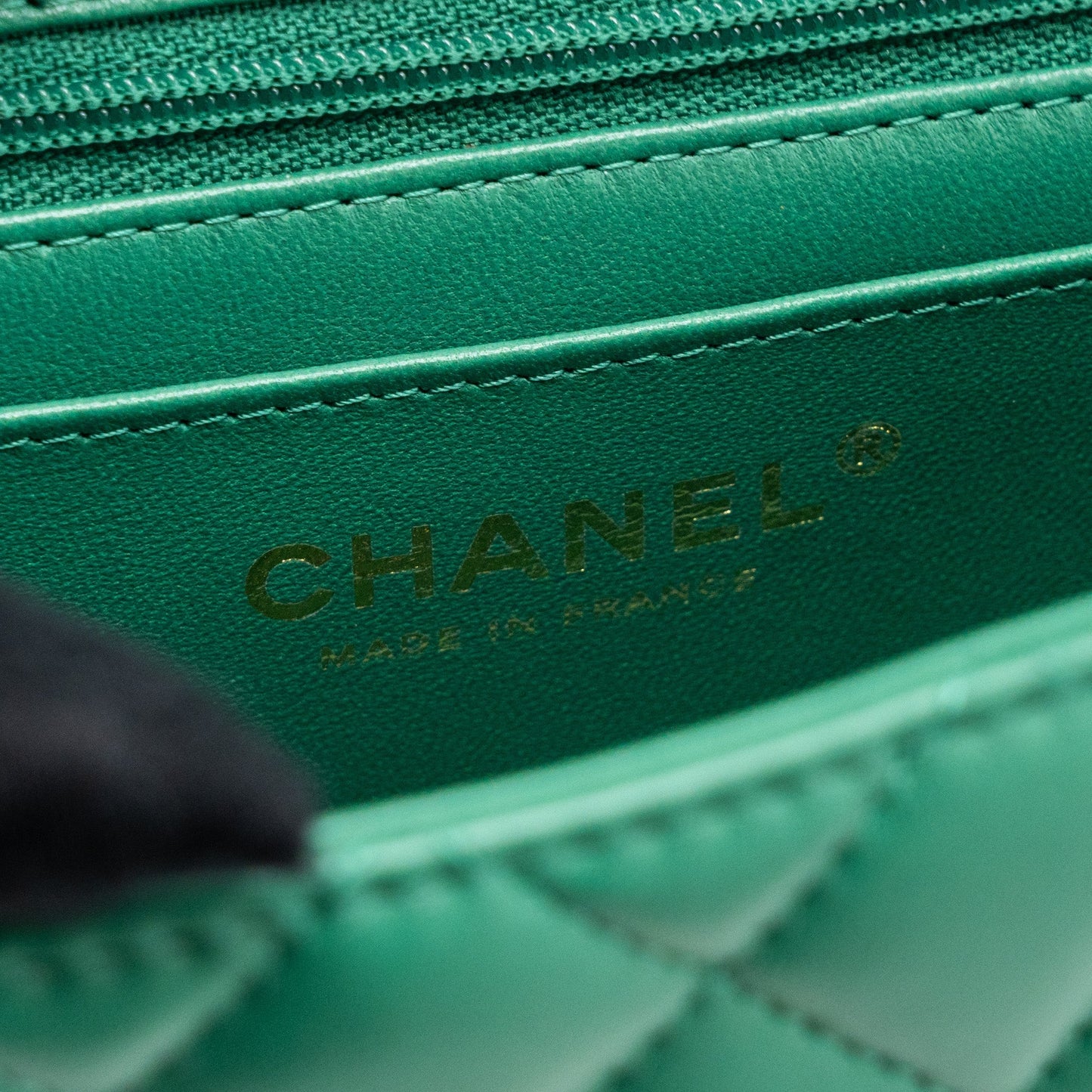 Chanel Top Handle Mini Flap Bag with Chain Lambskin Green L (Microchip)