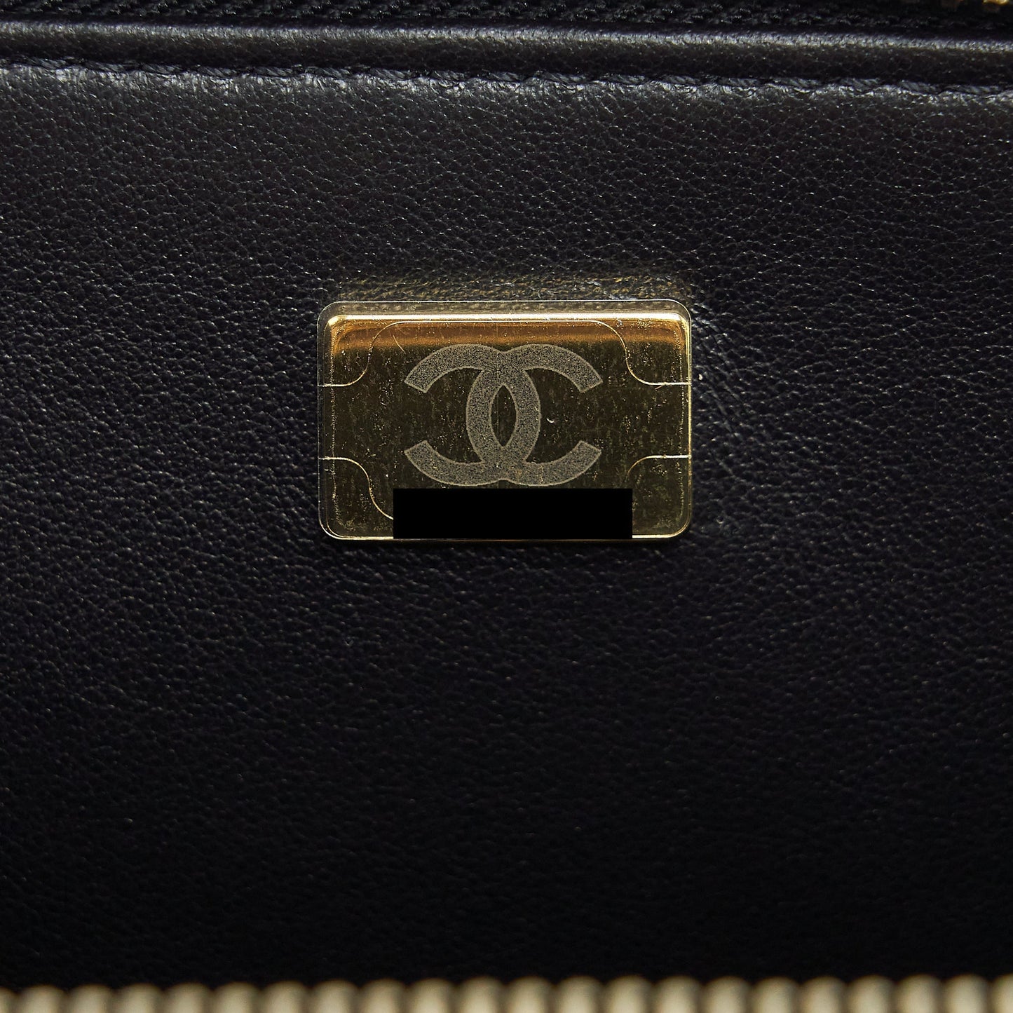 Chanel 22S Letter Top Handle Small Vanity Case Caviar Black Brushed