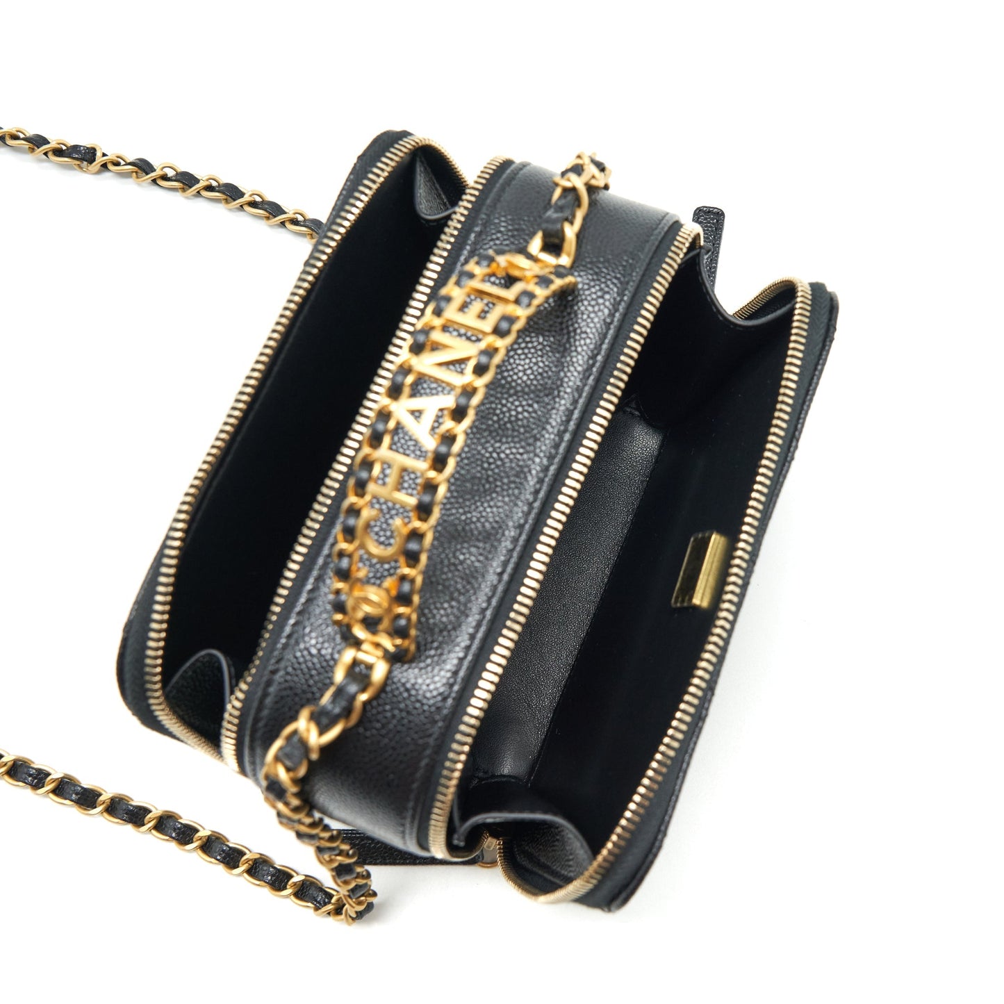 Chanel 22S Letter Top Handle Small Vanity Case Caviar Black Brushed