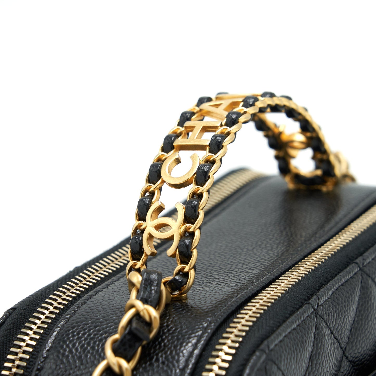 Chanel 22S Letter Top Handle Small Vanity Case Caviar Black Brushed