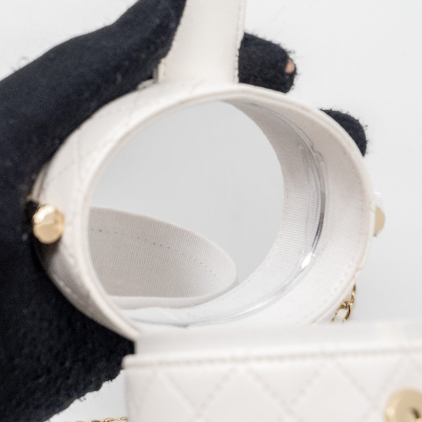 Chanel mini vanity with chain lambskin white L