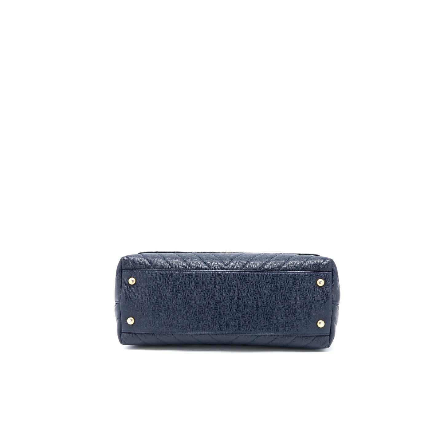 Chanel Medium Chevron Coco Handle Bag Caviar with Lizard Handle Navy Brushed