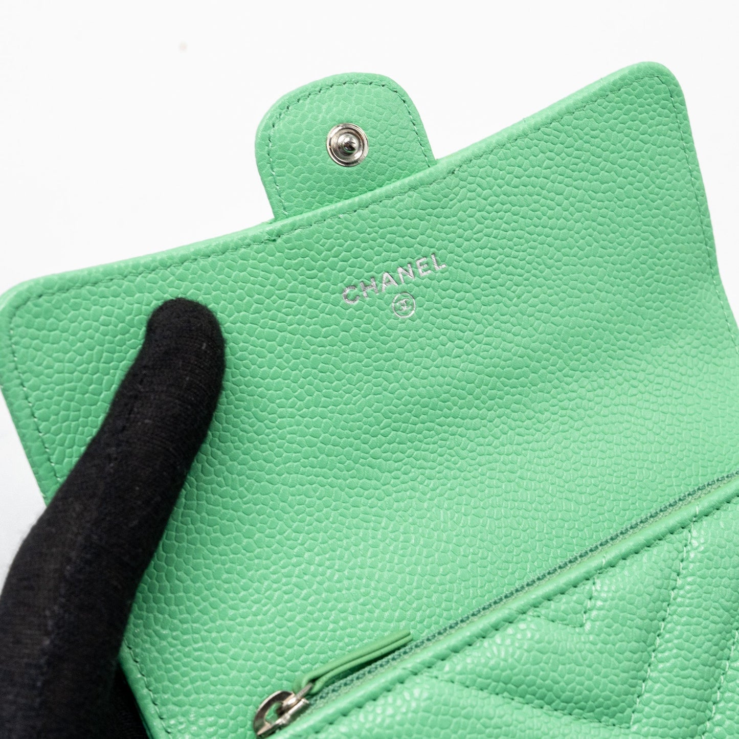 Chanel Classic Flap Wallet Chevron Caviar Green