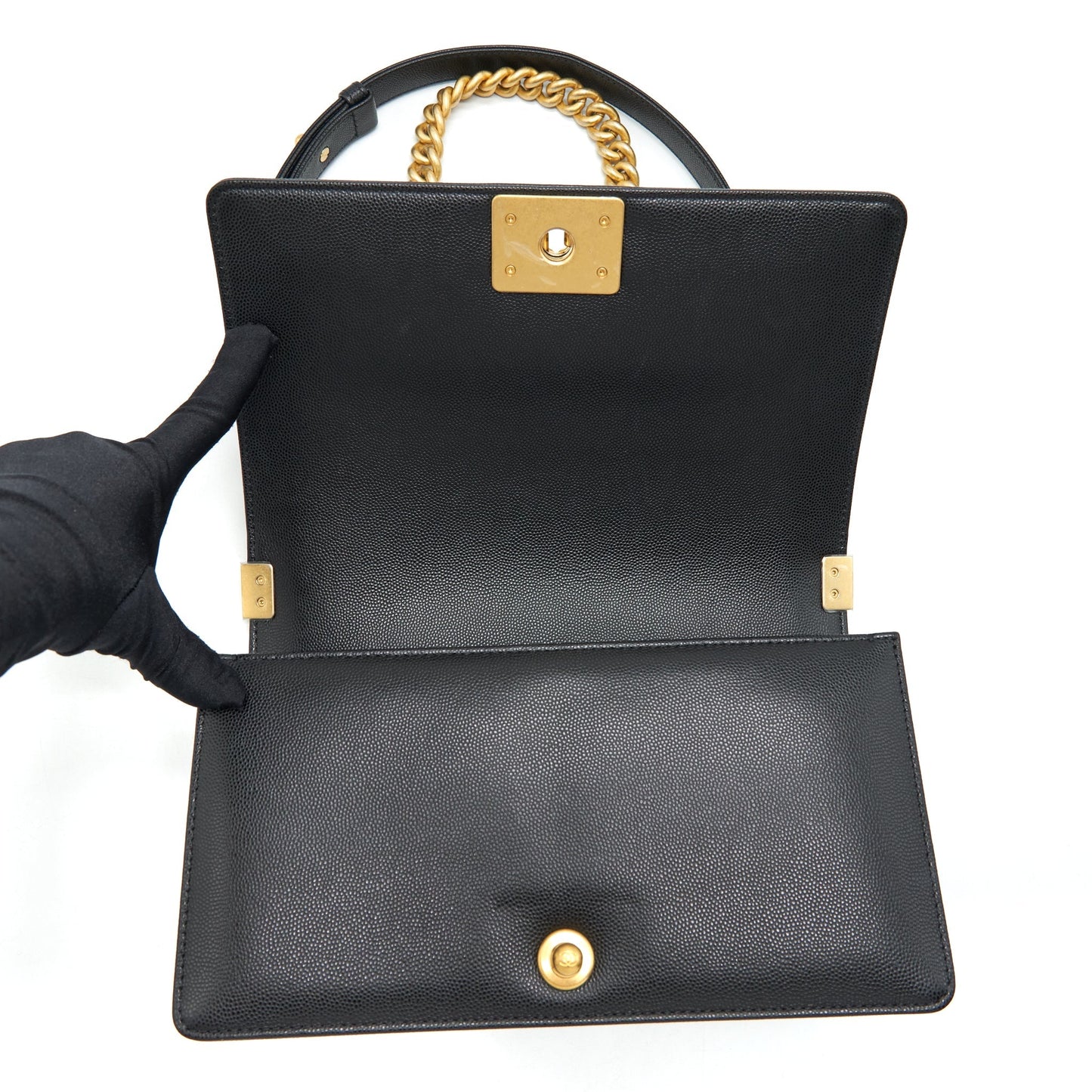 Chanel Medium Boy Bag Caviar Black With Brushed
