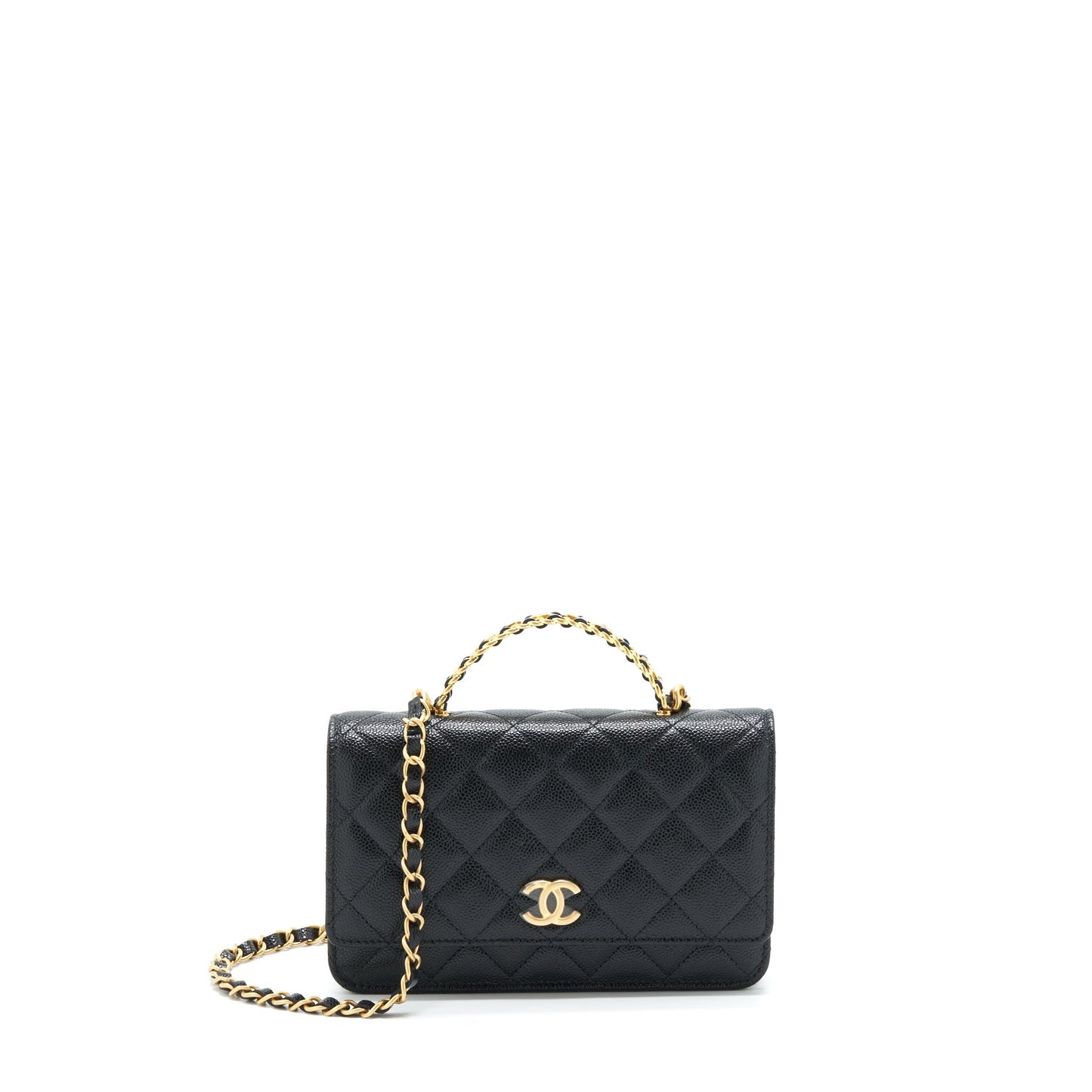 Chanel 22S Logo Top Handle Wallet On Chain Caviar Black
