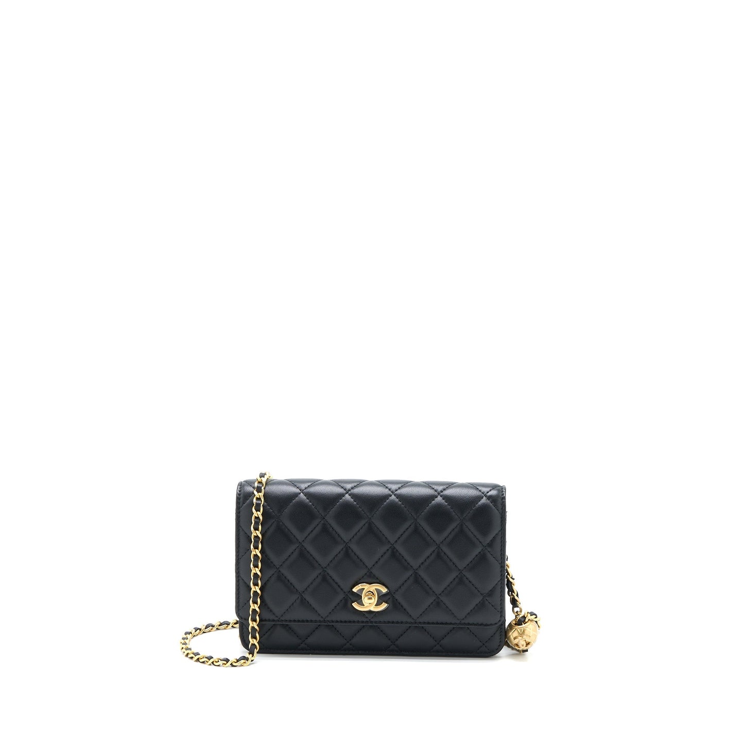 Chanel Pearl Crush Wallet On Chain Lambskin Black Brushed  (Microchip)