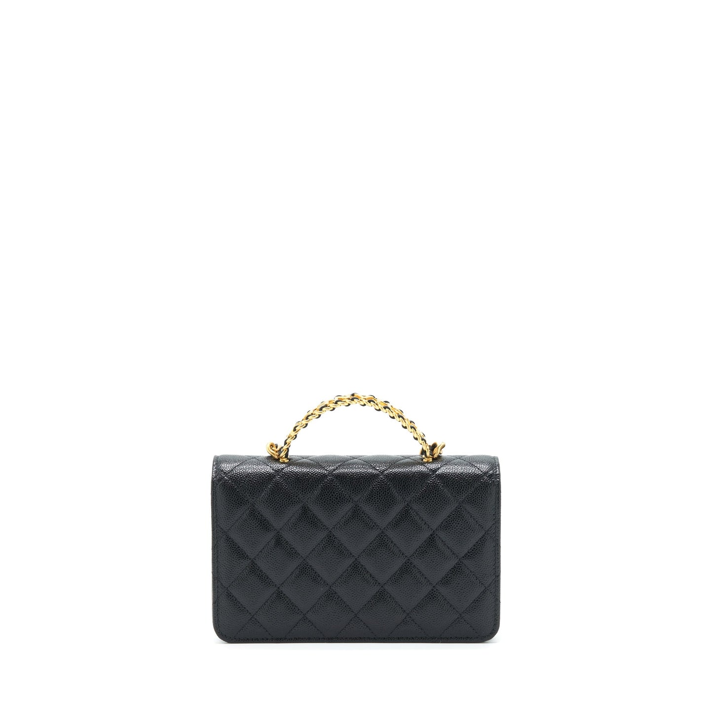 Chanel 22S Logo Top Handle Wallet On Chain Caviar Black