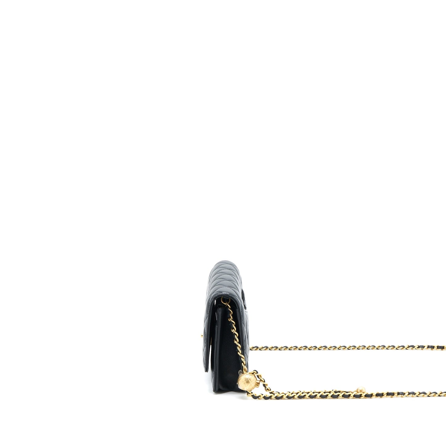 Chanel Pearl Crush Wallet On Chain Lambskin Black Brushed  (Microchip)