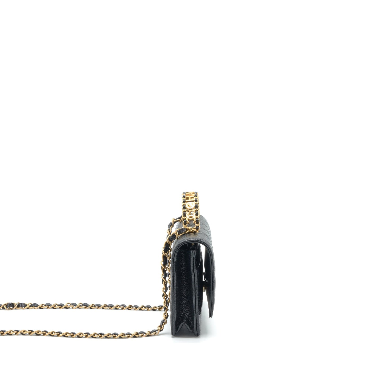 Chanel 22S Logo Top Handle Wallet On Chain Caviar Black