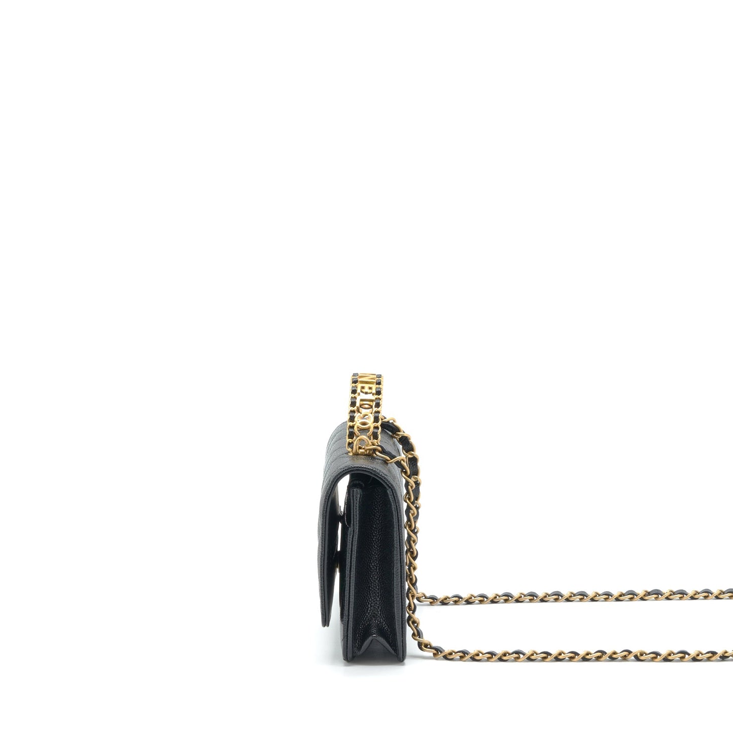 Chanel 22S Logo Top Handle Wallet On Chain Caviar Black