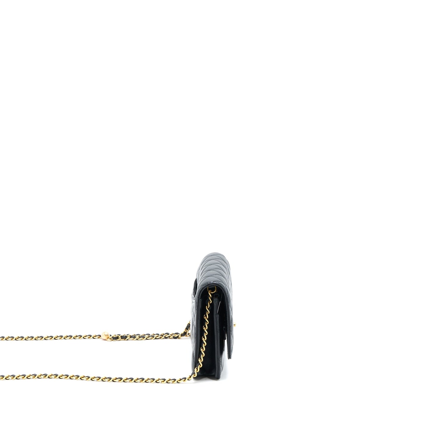Chanel Pearl Crush Wallet On Chain Lambskin Black Brushed  (Microchip)