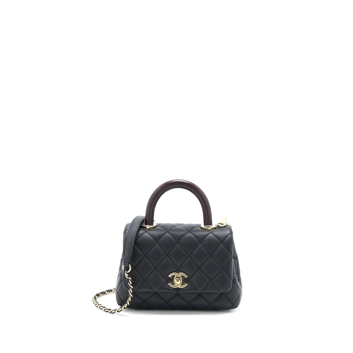 Chanel Mini Coco Handle Caviar Black/Burgundy Handle L
