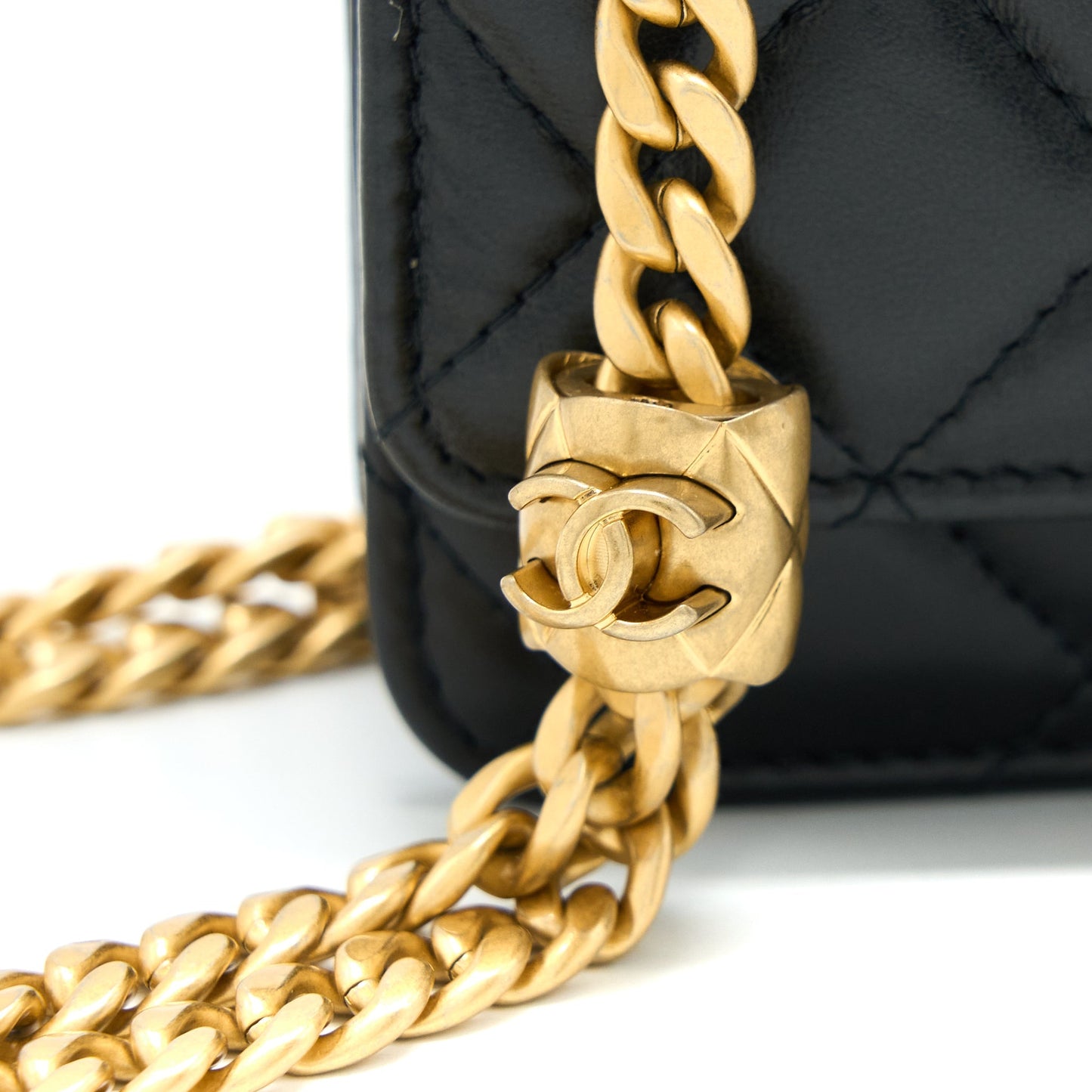 Chanel 22K Gold Pillar Wallet On Chain Lambskin Black