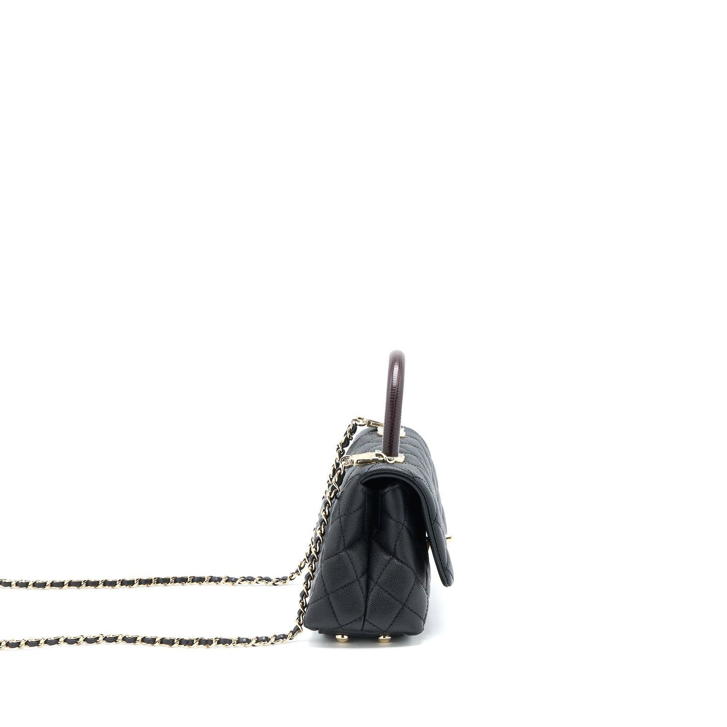 Chanel Mini Coco Handle Caviar Black/Burgundy Handle L