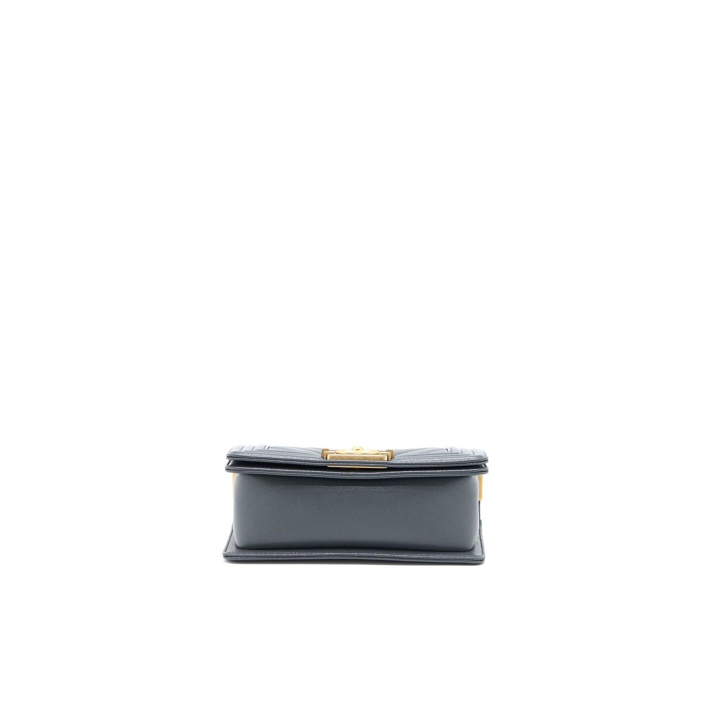 Chanel Small Boy Bag Chevron Caviar Dark Grey Brushed  (Microchip)
