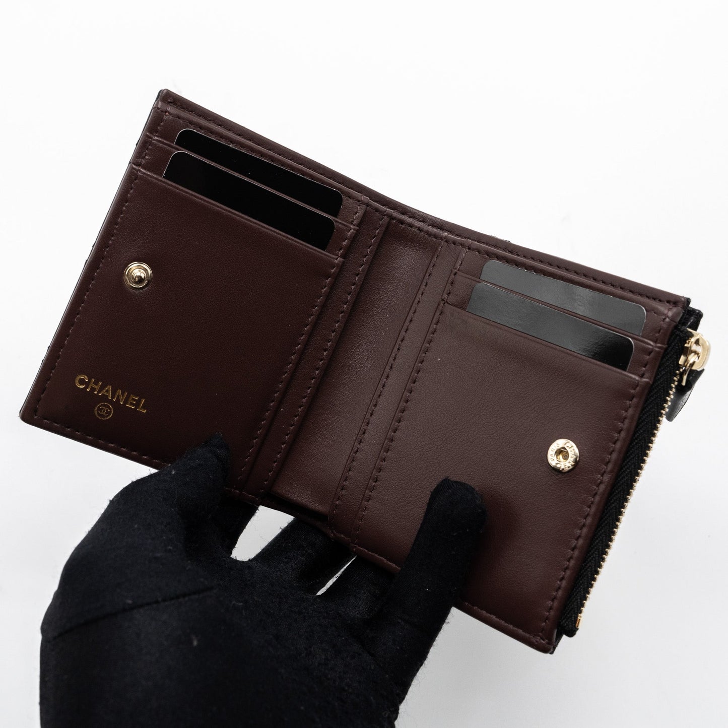 Chanel quilted fold wallet caviar black L (microchip)
