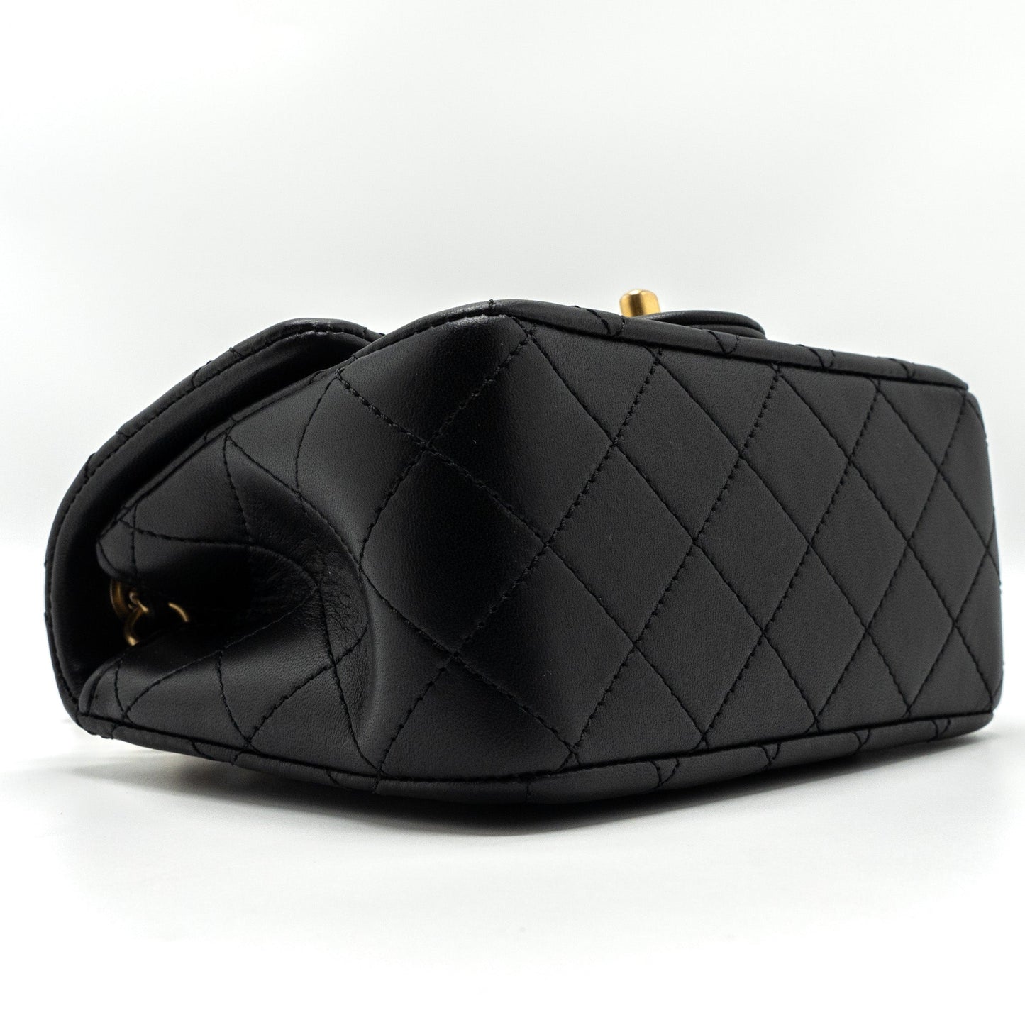Chanel 23K pearl crush mini square flap bag lambskin black  (microchip)