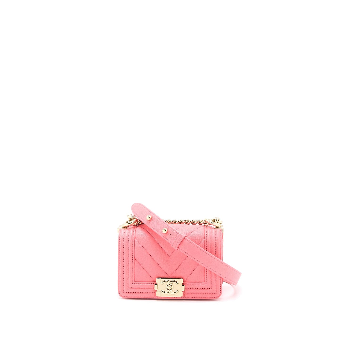 Chanel Super Mini Boy Bag Chevron Caviar Pink L (Microchip)