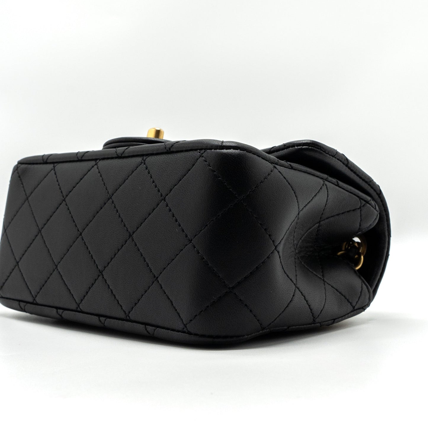 Chanel 23K pearl crush mini square flap bag lambskin black  (microchip)