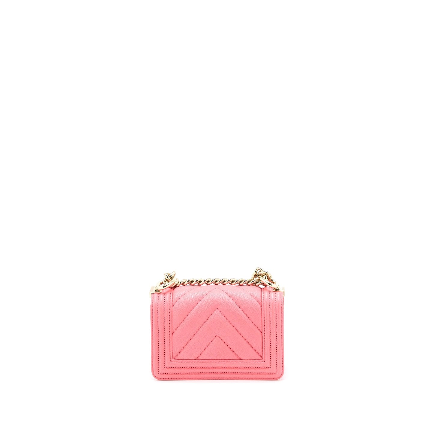 Chanel Super Mini Boy Bag Chevron Caviar Pink L (Microchip)