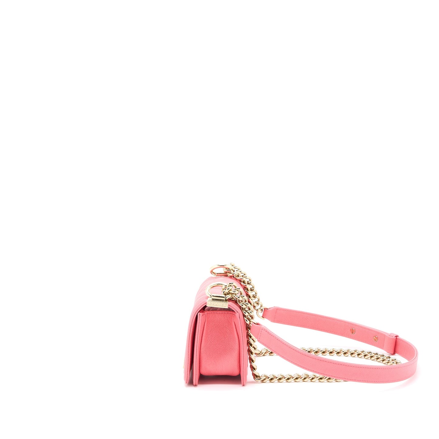 Chanel Super Mini Boy Bag Chevron Caviar Pink L (Microchip)