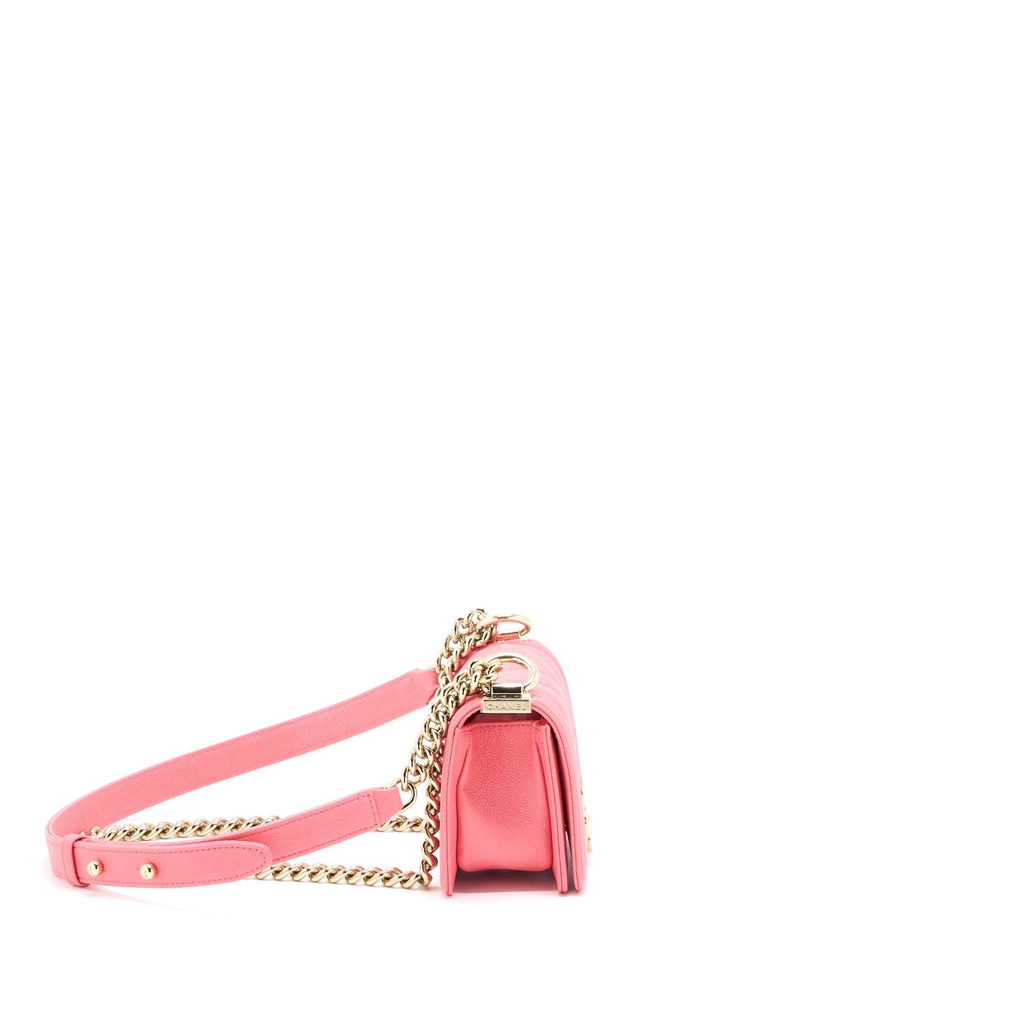Chanel Super Mini Boy Bag Chevron Caviar Pink L (Microchip)