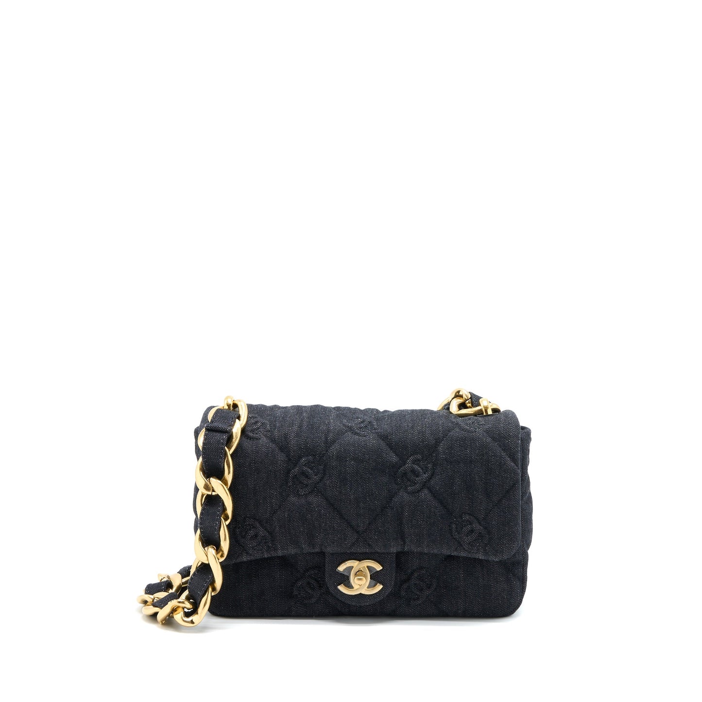 Chanel 22S Giant Chain Flap Shoulder Bag Denim Dark Blue Brushed  (Microchip)