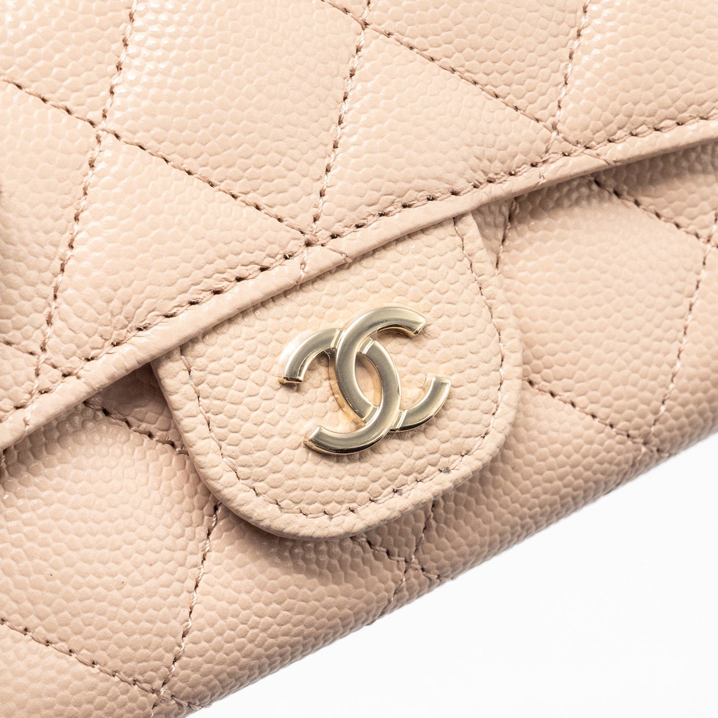 Chanel classic flap card holder caviar light beige L