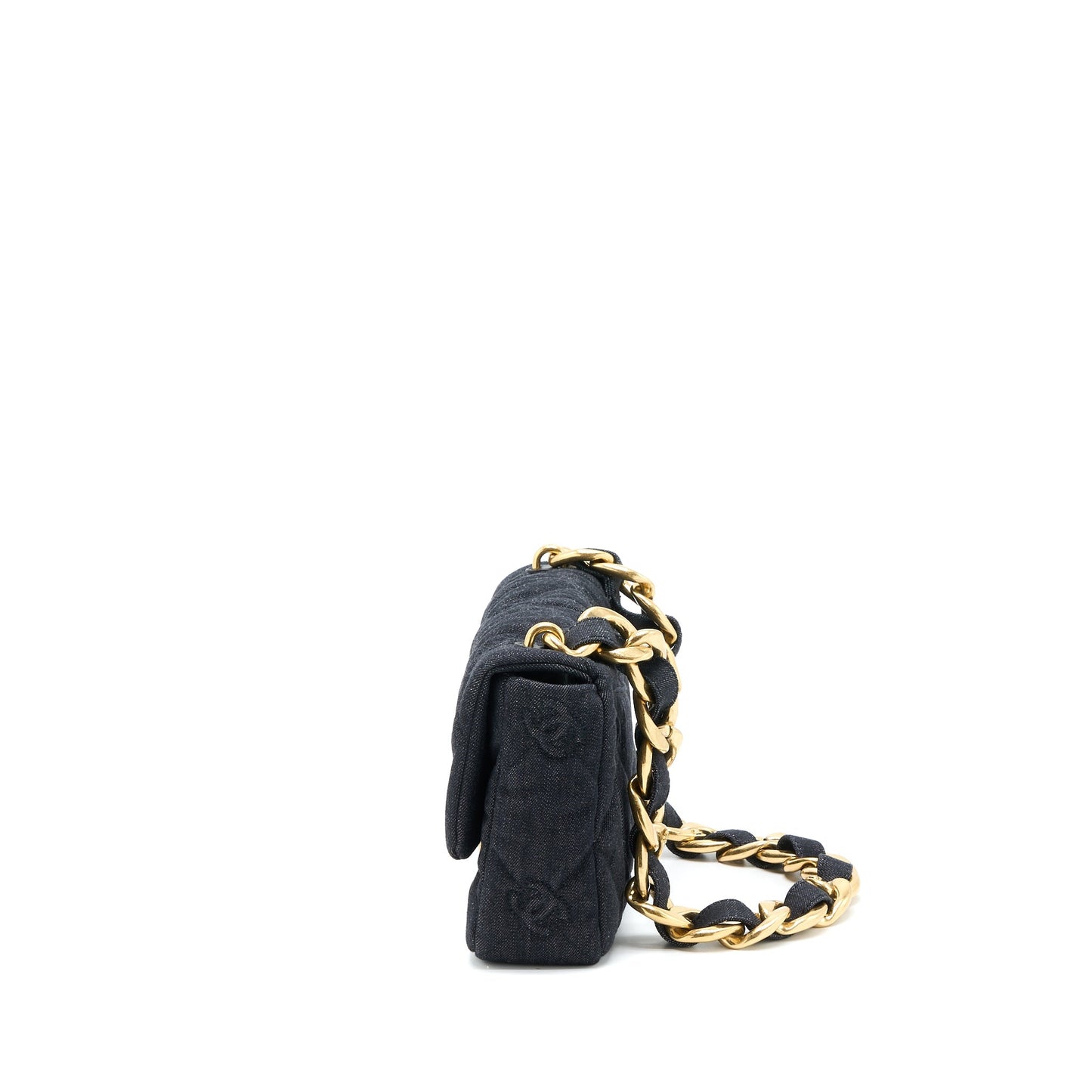 Chanel 22S Giant Chain Flap Shoulder Bag Denim Dark Blue Brushed  (Microchip)