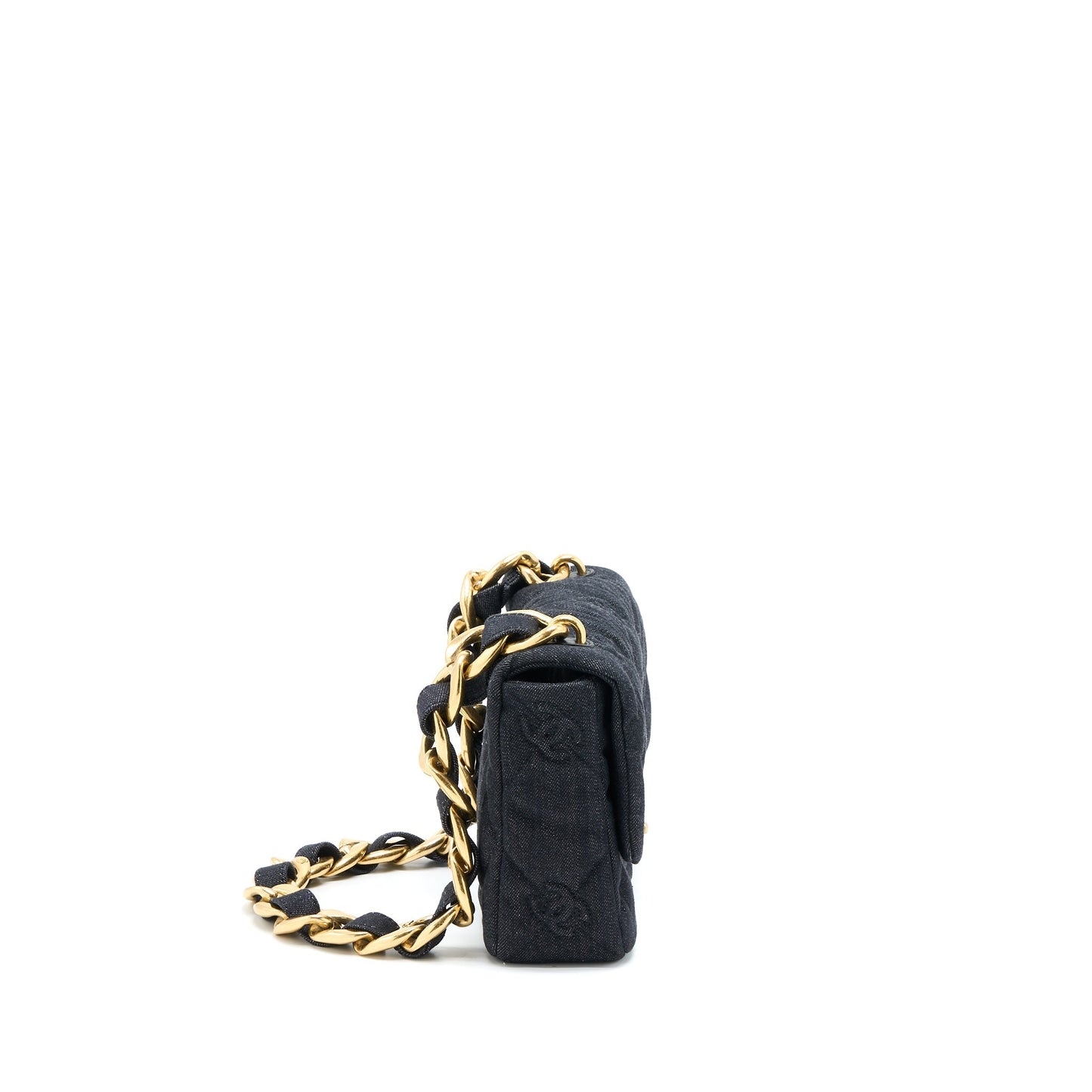 Chanel 22S Giant Chain Flap Shoulder Bag Denim Dark Blue Brushed  (Microchip)
