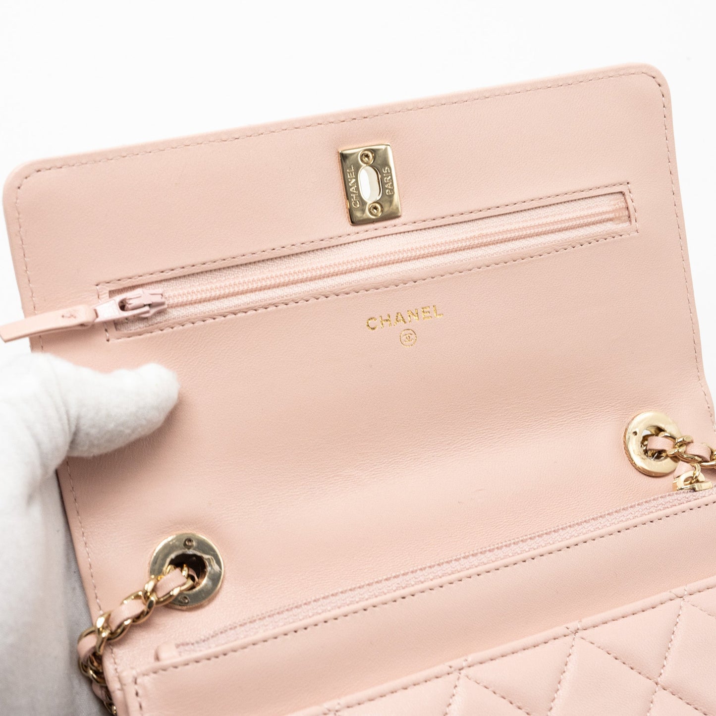 CHANEL Trendy CC Quilted Wallet On Chain Lambskin Light Pink L (microchip)