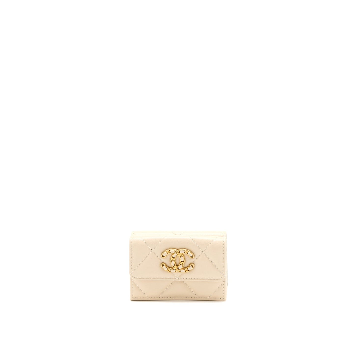 Chanel 19 Flap Compact Wallet Lambskin Beige