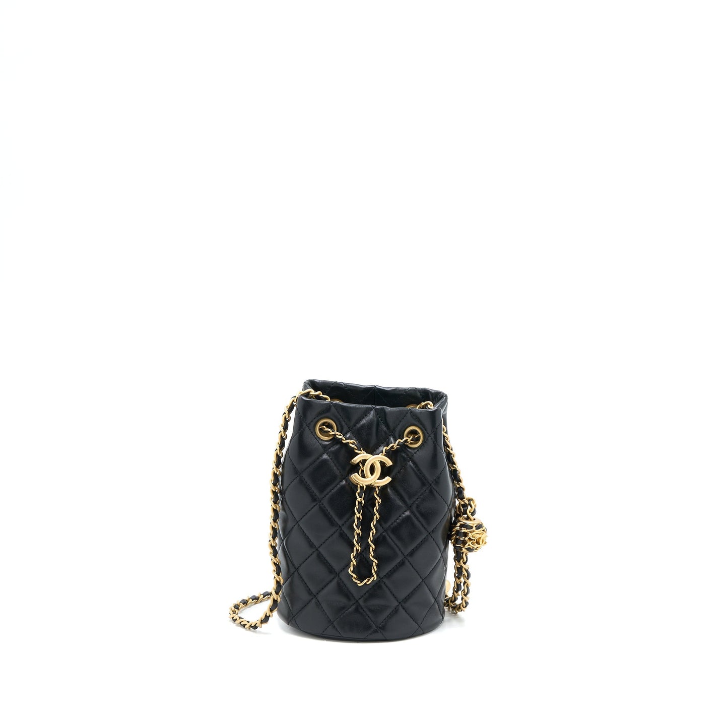 Chanel 22S Pearl Crush Bucket Bag Lambskin Black Brushed  (Microchip)
