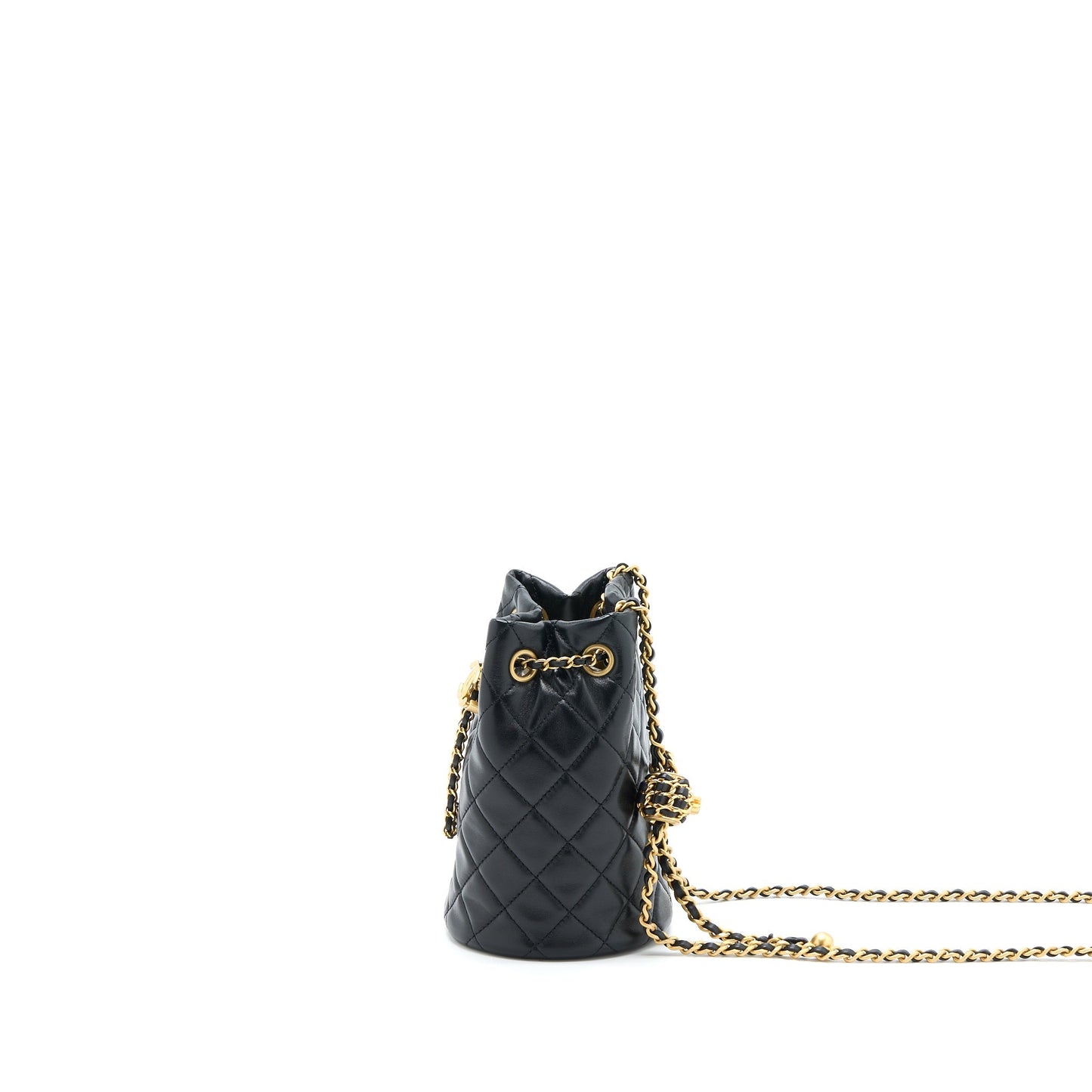 Chanel 22S Pearl Crush Bucket Bag Lambskin Black Brushed  (Microchip)