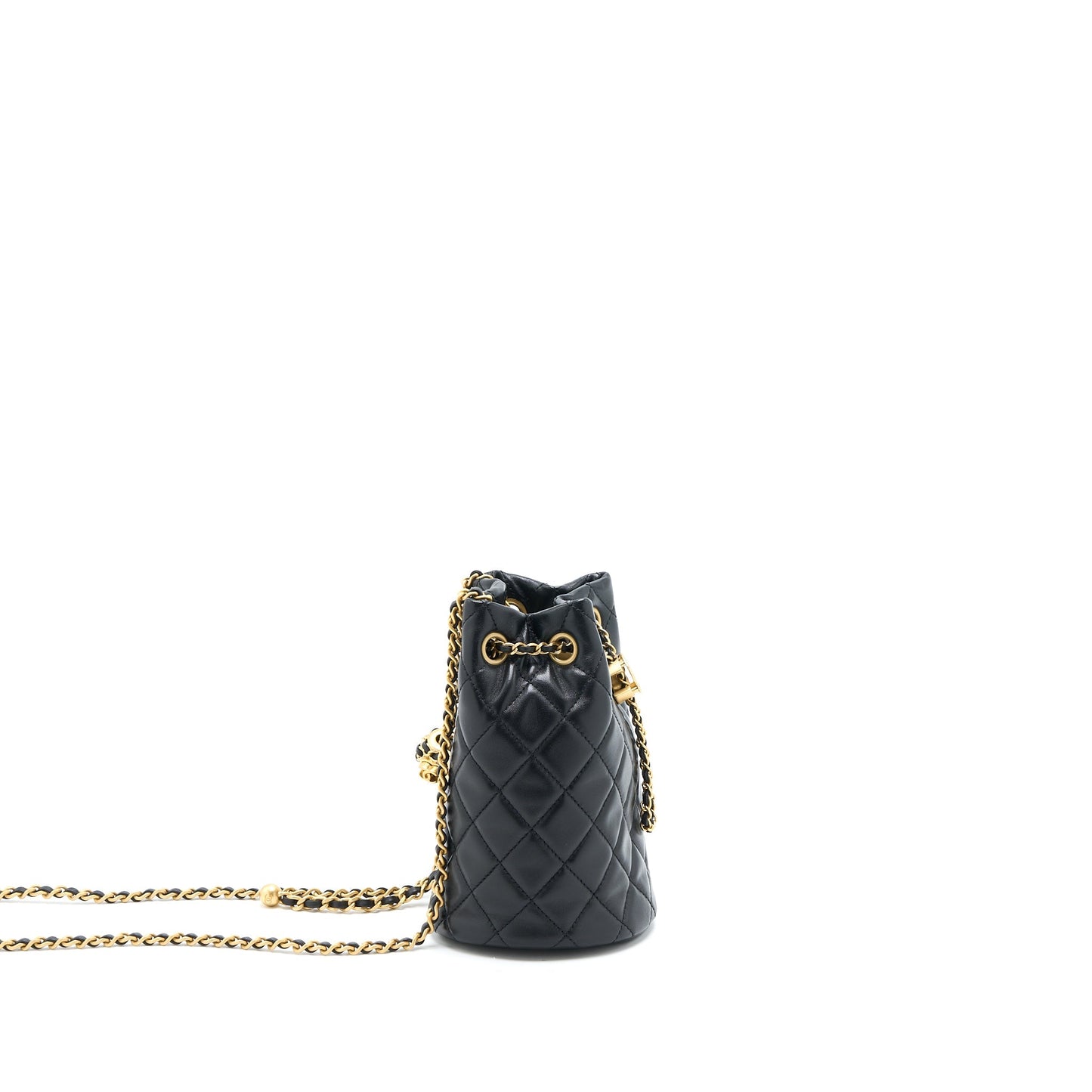 Chanel 22S Pearl Crush Bucket Bag Lambskin Black Brushed  (Microchip)