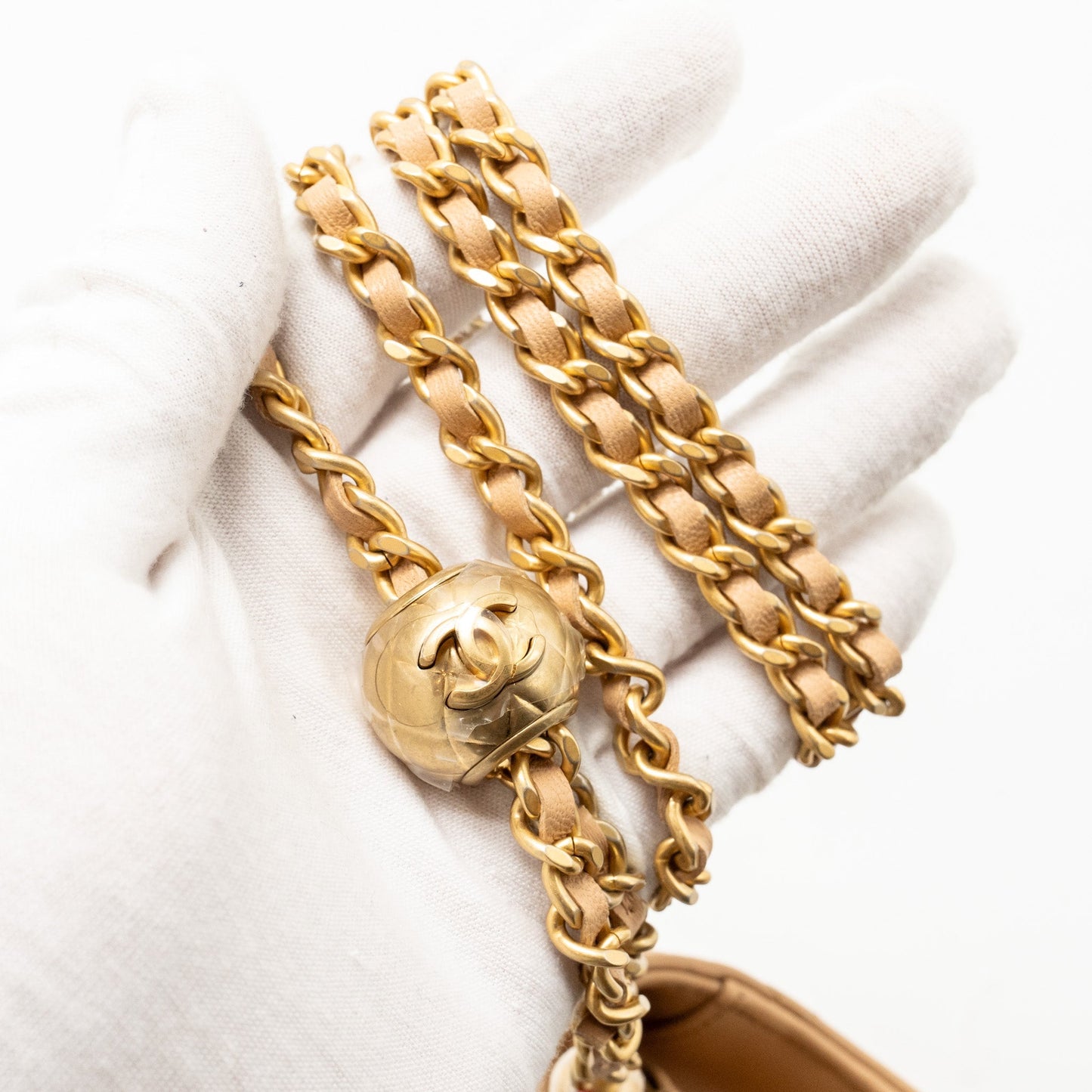 Chanel Pearl Crush Wallet On Chain Lambskin Beige  (microchip)