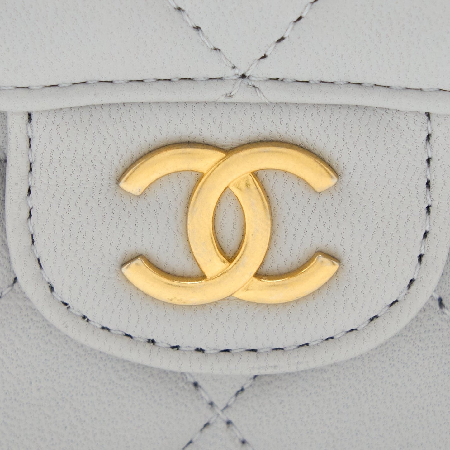 Chanel Mini Top Handle Flap Bag Lambskin Light Grey Brushed