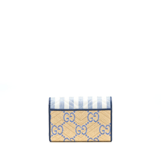 Gucci GG Marmont Flap Bag Matelasse Raffia Blue/Multicolour Brushed