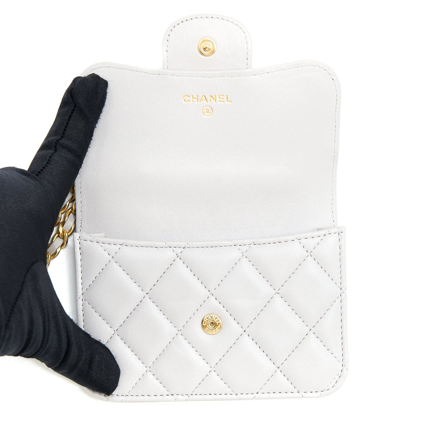 Chanel Mini Top Handle Flap Bag Lambskin Light Grey Brushed