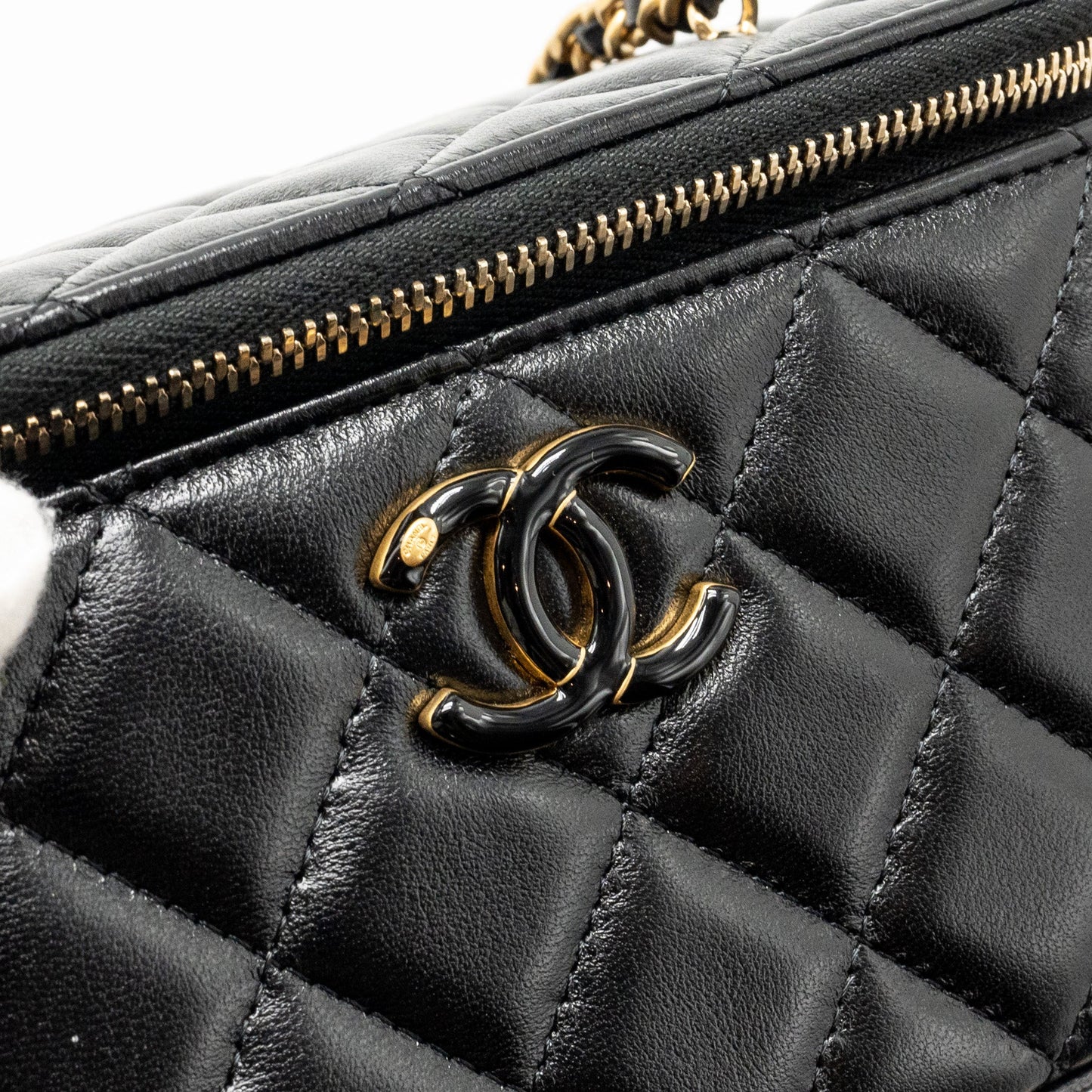 Chanel 24a Long Vanity Case With CC Logo Adjustable Chain Lambskin Black (microchip)