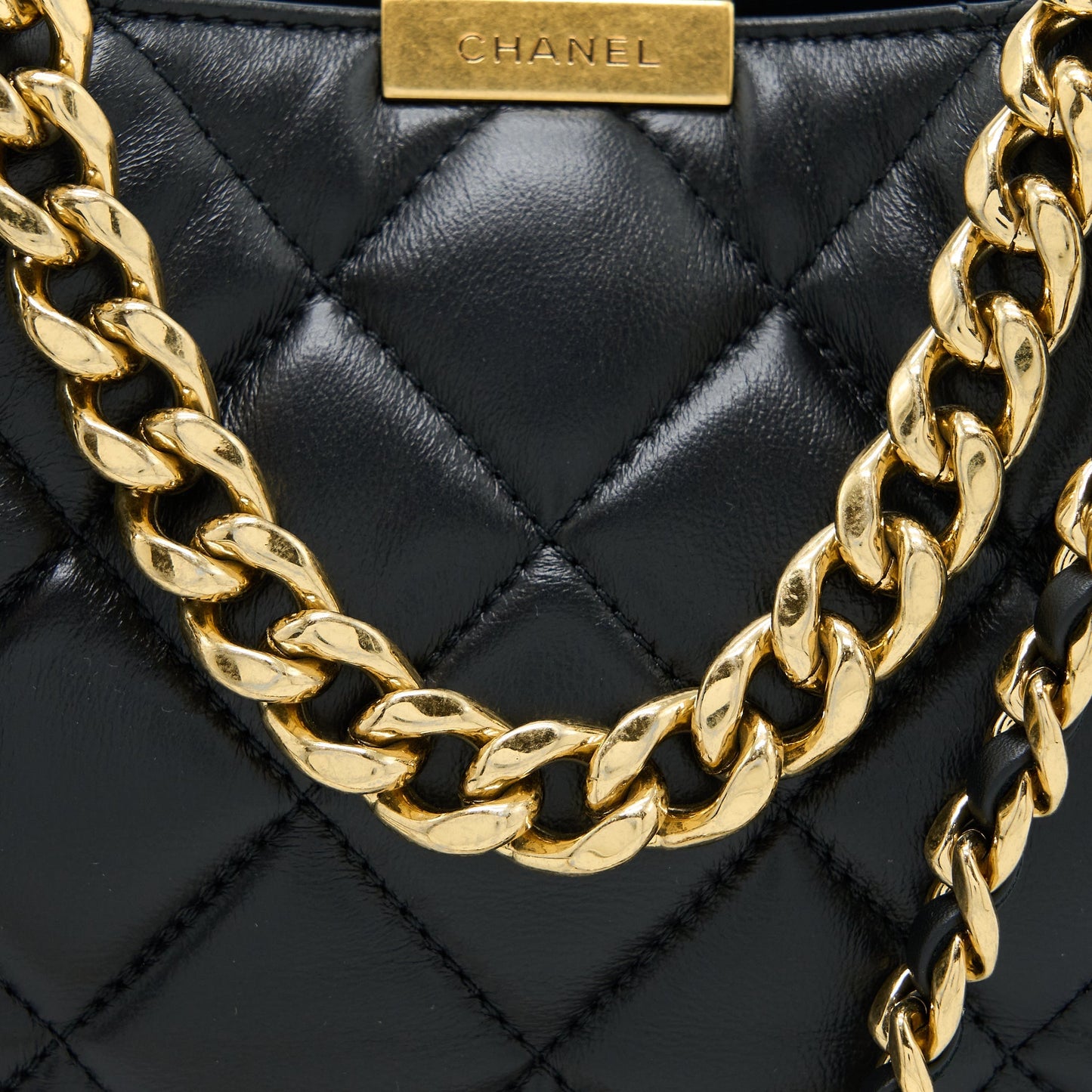 Chanel Quilted Hobo Crossbody Bag Lambskin Black Brushed  (Microchip)