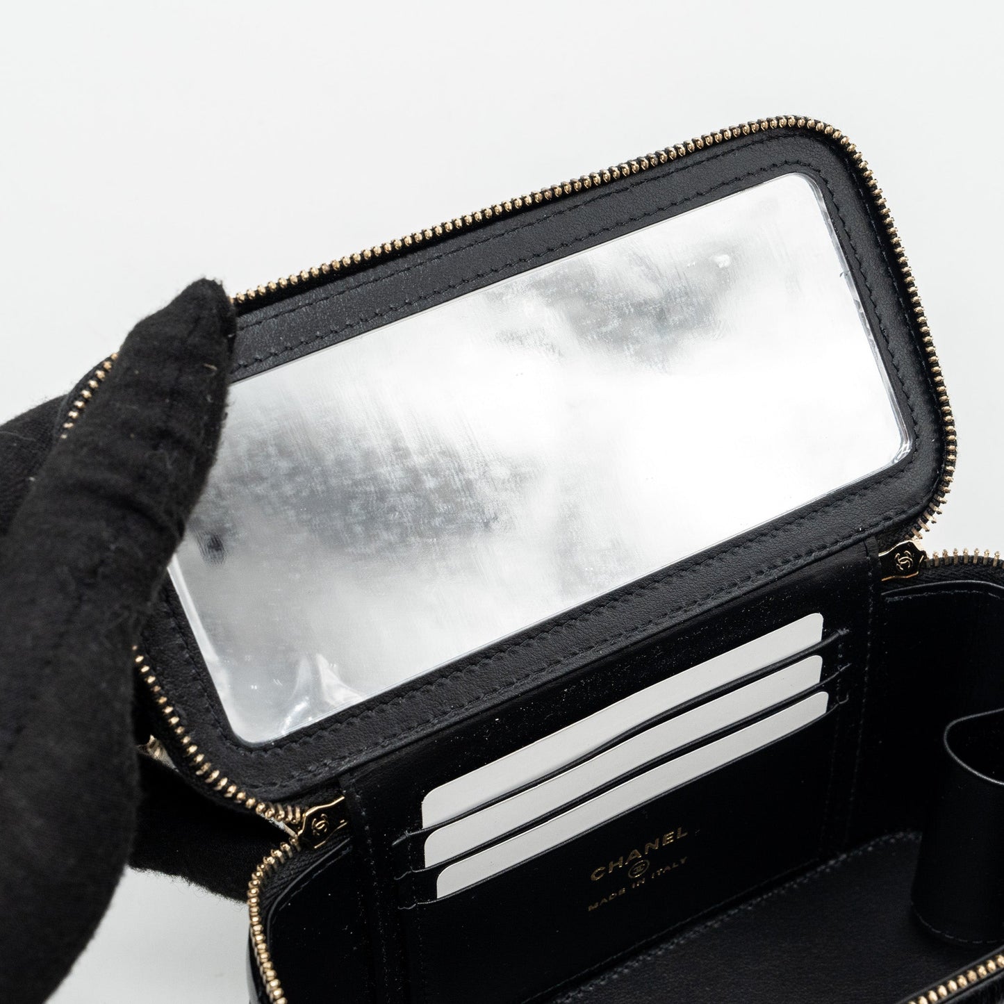 Chanel long vanity case with charms chain Calfskin Black L (microchip)