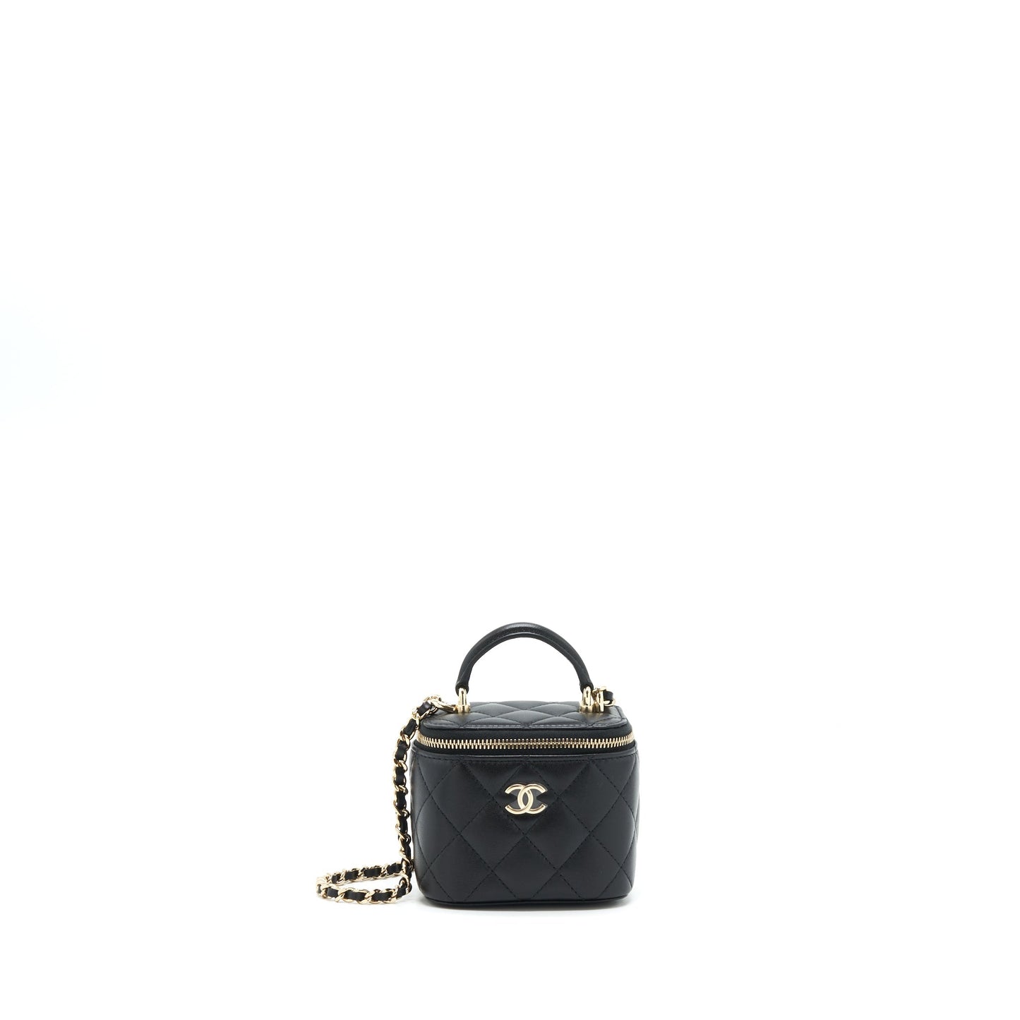 Chanel 22P Top Handle Mini Vanity With Chain Lambskin Black L